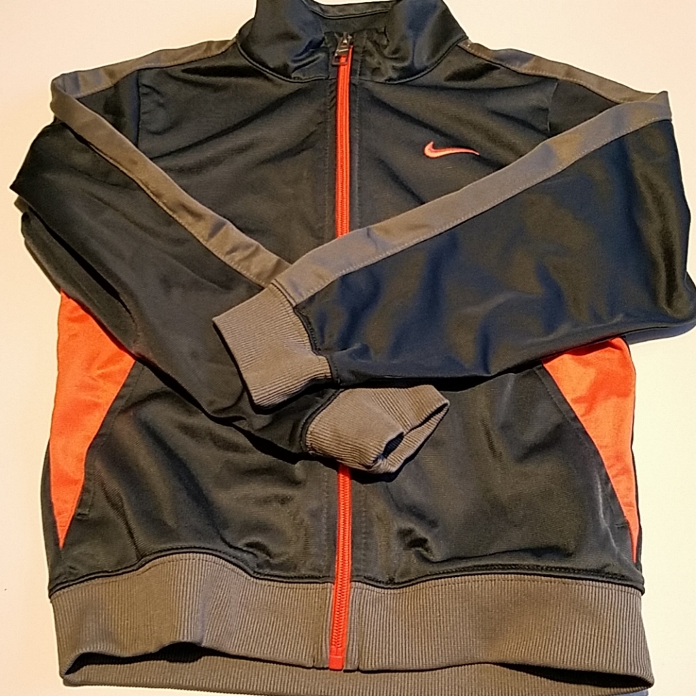Nike Jacket Boy Gray Orange Sz 7 Zip Front